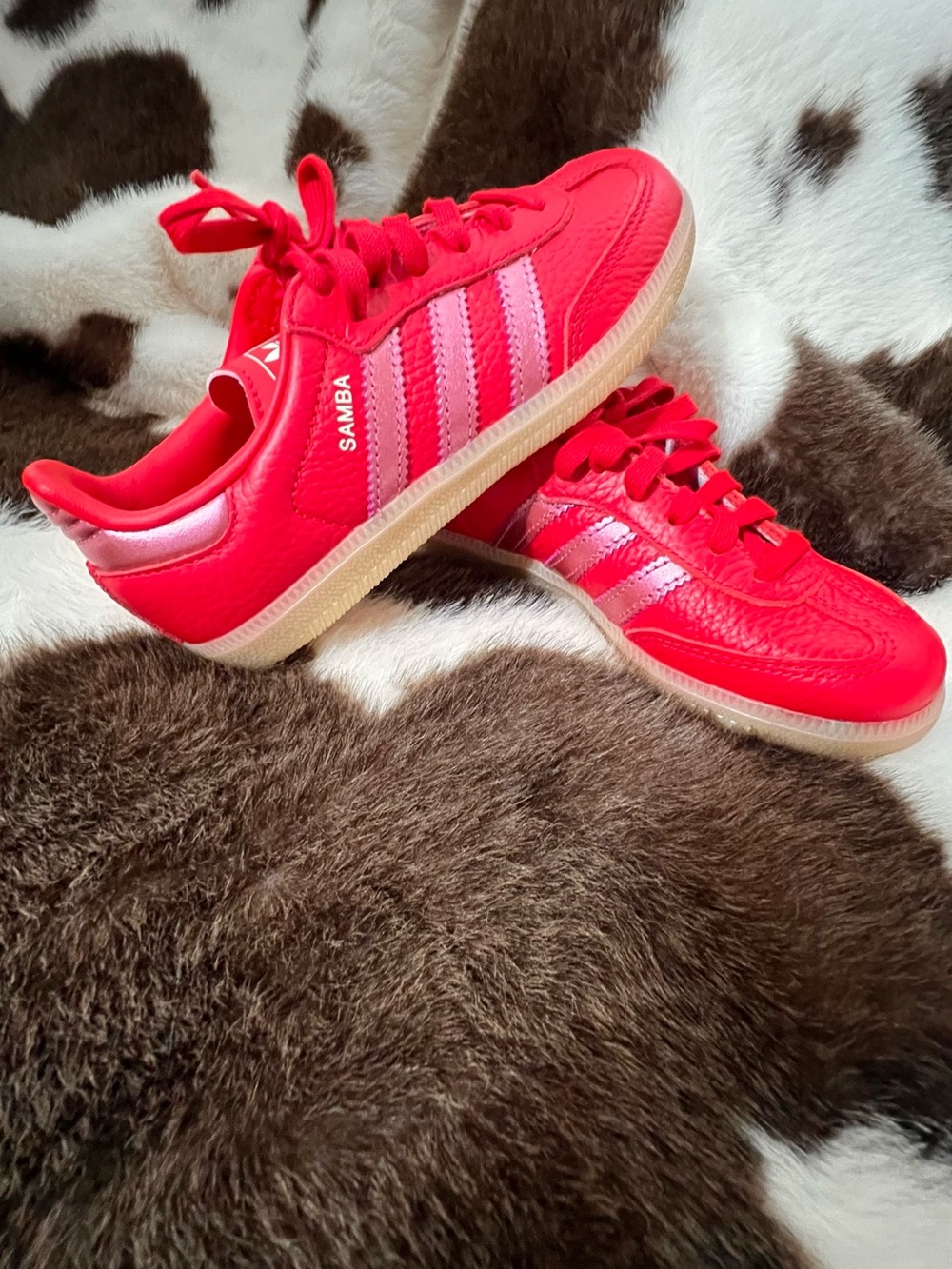 Brand New with Box adidas Kids Samba Sneakers in Bright Red with Pink Stripes